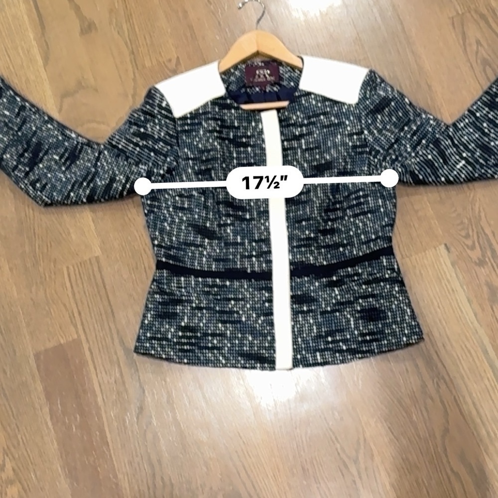 RACHEL ROY Leather Trim Career Jacket Blazer 8 Long Sleeve Full Zip Lined Blue K - Picture 10 of 10